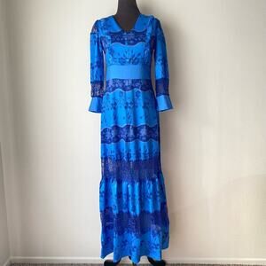 Prairie sz S blue‎ boho maxi long sleeve lace dress